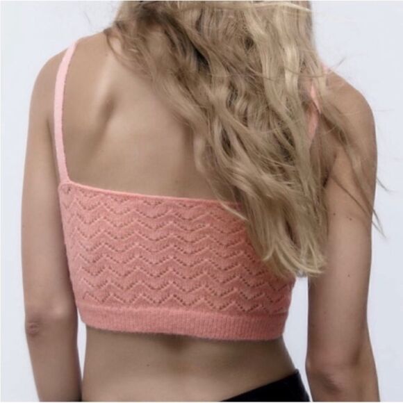 NWT Zara Pink Alpaca & Wool Blend Pointelle Cropped Top - Picture 3 of 12